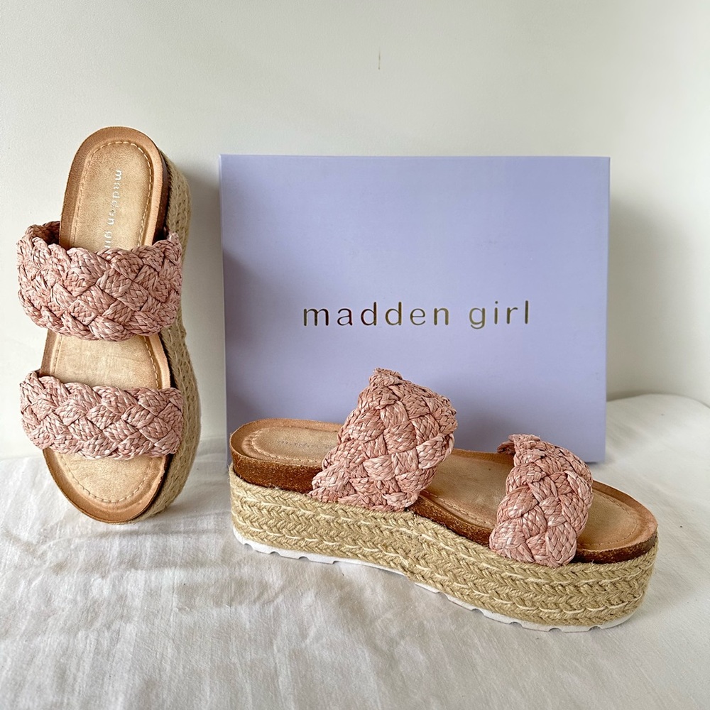Madden Girl platform braided summer sandals Prettyy Blush Raffia 9.5